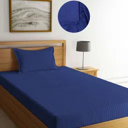 Aura Blue Striped 350 TC Single Bedsheet with 1 Pillow Covers-15