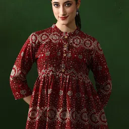 Jaipur Kurti Women Ethnic Print Mandarin Collar Cotton Empire Top-picture-39
