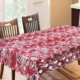 Dakshya Industries Red & Grey Floral Waterproof Plastic 6-Seater Table Cover-32