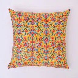 Block N Style Mustard And Red Ethnic Motifs Printed Cotton Square Cushion Cover-image-95