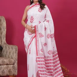 Shivanya Handicrafts Floral Pure Cotton Block Print Saree-image-67