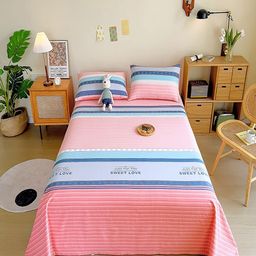 JC HOME Pink & Blue Striped 140 TC King Bedsheet with 2 Pillow Covers-image-93