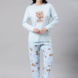 Nap Chief Women Woodland Bear Printed Pure Cotton Relaxed Fit Night suit-image-7