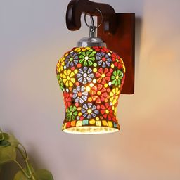 Devansh White & Blue Textured Bell Shaped Wooden Wall Lamp-image-90