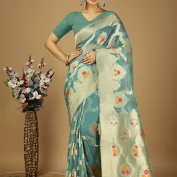 KAYOMMI Woven Design Zari Organza Banarasi Saree-35
