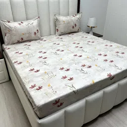 Pure Decor Ruby White Printed Pure Cotton 180 TC Double King Bedsheet Set 1.82 m x 1.93 m-image-87