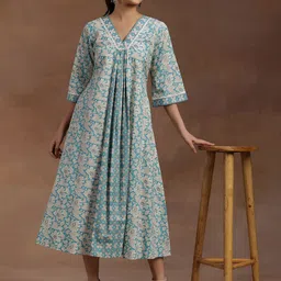 Libas Floral Print Flared Sleeve A-Line Midi Dress-image-18