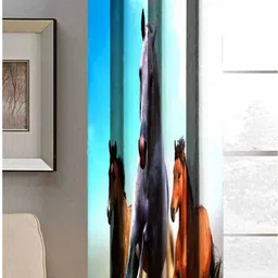 Aura Blue & Green Horse Printed Light Blocking Window Curtain-image-35
