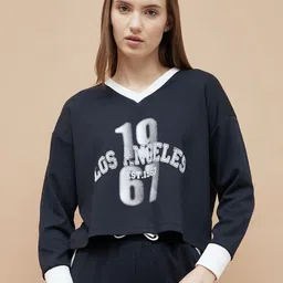 Kappa Women Varsity Printed V-Neck Boxy T-shirt-image-83