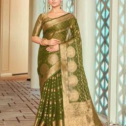 Moksha Trends Woven Design Silk Blend Designer Banarasi Saree-image-2