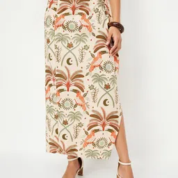 max Printed Pure Cotton A-Line Midi Skirt-image-38