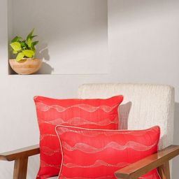 India Circus by Krsnaa Mehta Red & Silver-Toned Abstract Square Cushion Covers-21