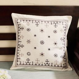 Fabindia White & Grey Embroidered Square Cushion Covers-41