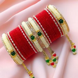BeautyTrends Set Of 32 Gold-Plated AD Studded Latkan Chuda Bangle-11