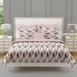 SWAYAM Pink & White Geometric 210 TC King Bedsheet with 2 Pillow Covers-image-68