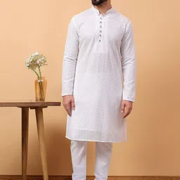 TREEMODA Floral Embroidered Thread Work Straight Kurta With Trouser-image-4