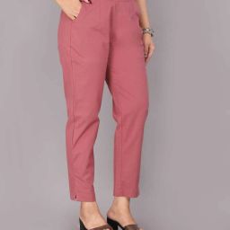 Women Regular Fit Pink Pure Cotton Trousers-image-2