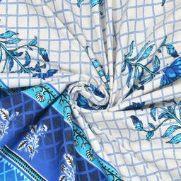 Desi Mantra White & Blue Floral 120 TC Queen Bedsheet with 2 Pillow Covers-image-62