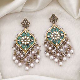Zoey Kundan Studded & Pearls Beaded Leaf Shaped Chandbalis-15