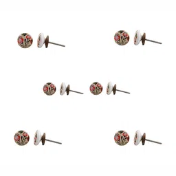 Indianshelf 6Pcs Beige & Red Textured Ceramic Knobs-16