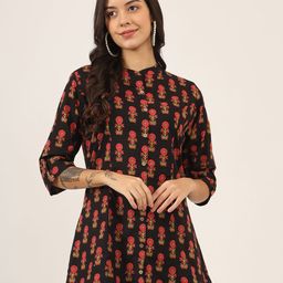 KALINI Print Mandarin Collar Cotton Top-image-91