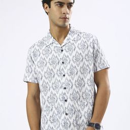 VALEN CLUB Men Premium Cuban Collar Ethnic Motifs Printed Cotton Casual Shirt-image-46