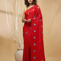 SLAGHA Ethnic Motifs Taant Saree with Butterfly Embroidery-picture-17