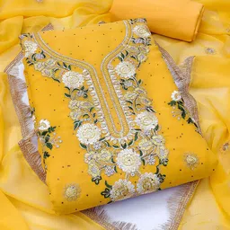 MANVAA Floral Embroidered Thread Work Unstitched Dress Material-image-41