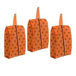 prettykrafts Orange & Black 3 Pieces Printed Reusable Shoes Organisers-7