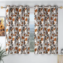 bsb home Beige & Brown Set of 2 Floral Window Curtain-15