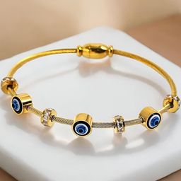 Inites Gold-Plated Magnetic Evil Eye Kada Bracelet-image-78