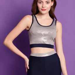 TAG 7 Women Printed Round Neck Swim Top With Shorts Set-image-55