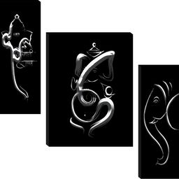 saf Silver Ganpati Wall Art – Modern Abstract Lord Ganesha in Elegant Black & Silver Digital Reprint 12 inch x 20 inch Painting-picture-4