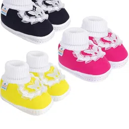 NESKA MODA 0 To 6 Months Newborn Baby Girls Pack of 3 Pair Soft Cotton Butterfly Frill Booties-10
