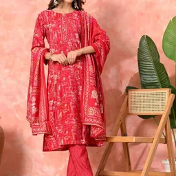 Sangria Women Abstract Printed Kurta with Trousers & Dupatta-picture-0