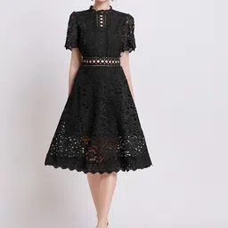 JC CollectionWomen High Neck Self Design Fit and Flare Dress-image-94