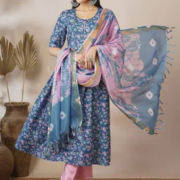 Anni Designer Women Floral Printed Regular Kurta with Trousers & Dupatta-image-49