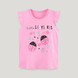 LULU & SKY Girls Printed Flutter Sleeve Organic Cotton Top-image-74