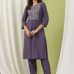 Nayam By Lakshita Floral Yoke Design Round Neck Thread Work Kurta With Trousers-picture-6