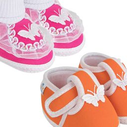 NESKA MODA 3 To 12 Month Cotton Newborn Baby Booty 2 Pair Set Soft Butterfly Walking Shoe Booties-51