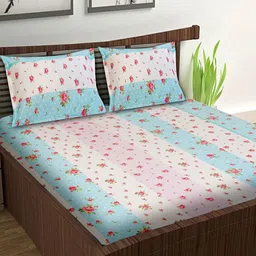 Wee Hours White & Blue Floral Printed 210 TC Double Queen Bedsheet Set-2.54 m x 2.28 m-image-77