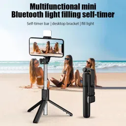 Mobtude Compact Design R1s Flashlight Selfie Tripod Stick Extendable with Shutter Remote Monopod, Tripod, Tripod Bracket, Tripod Clamp, Tripod Kit image 3