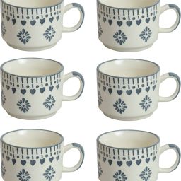 Pack of 6 Ceramic KHURJA POTTERY MURLI CUP PAINTING GREY FLOWER SO6-image-73