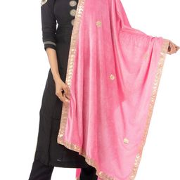 traditions bazaar Velvet Embroidered Pink Women Dupatta-picture-22