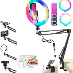 BROLAVIYA Mobile Stand 3D LED 10 Inch RGB Ring Light, 2 Way Base Clamp, 1/4" Ball Head Mobile Holder-image-17
