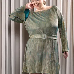 Women Fit and Flare Green Mini/Short Dress-image-16