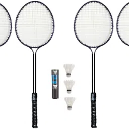 4 Pc Double Shaft Rcaquet, 3 Pc Feather Shuttle Badminton Kit-23