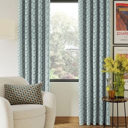 Nefertiti Home Sea Green & White 2 Pieces Abstract Printed Black Out Long Door Curtains-image-94