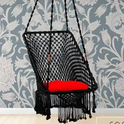 Swingzy Black & RedRectangle-Shape Hanging Hammock Swing With Cushion-3