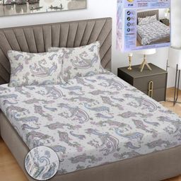 FABINALIV White & Grey Ethnic Motifs 300 TC King Bedsheet with 2 Pillow Covers-image-91